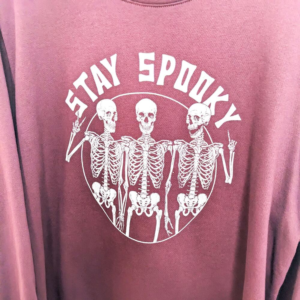 Lane Bryant Womens 26/28 4X Sweatshirt Stay Spooky Skeleton Maroon - Picture 3 of 6